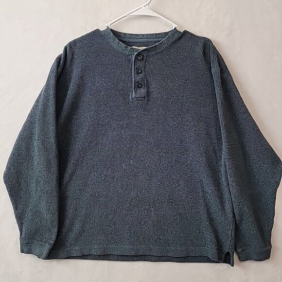 High Sierra Mens Waffle Knit Thermal Henley Size LG Blu Gray Y2K LongSleeve READ - Picture 1 of 11